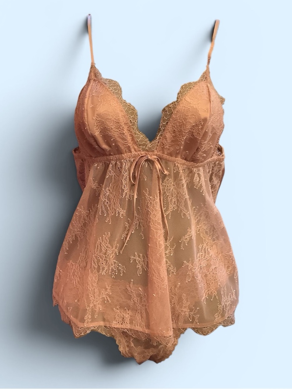 VS Sheer Lace Babydoll Lingerie in Dusty Peach / Mauve - Women Intimates. Sz. L
